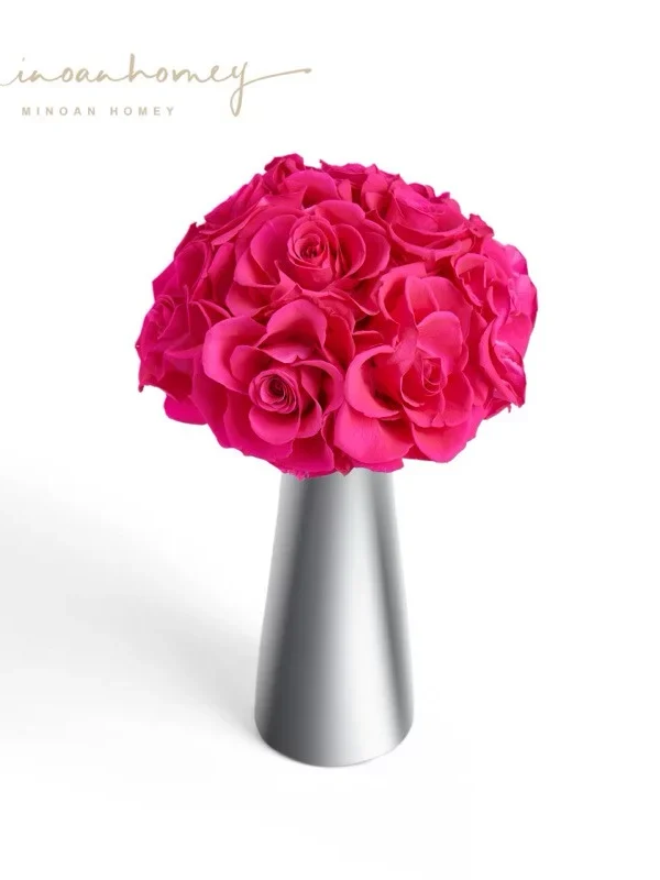 Round pink rose bouquet in conical silver vase - "Minda Horney" elegant floral decor
