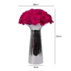 Digital drawing of cylindrical glossy vase (28cm) filled with vibrant magenta roses densely packed in spherical arrangement