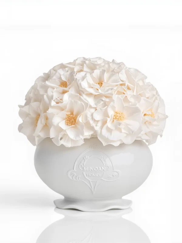 White Chandon Hydrangea vase with white flowers, elegant floral display