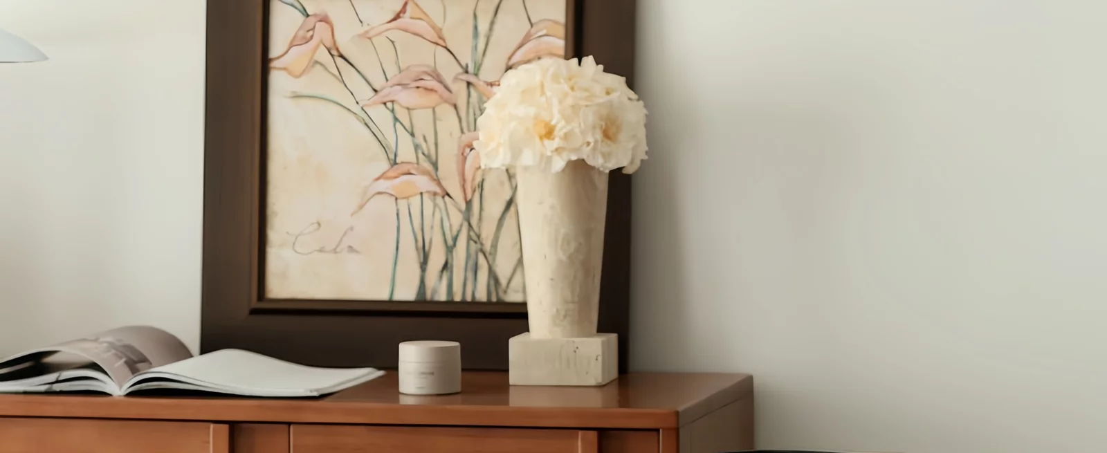 Modern room with black Eames chair and flowers