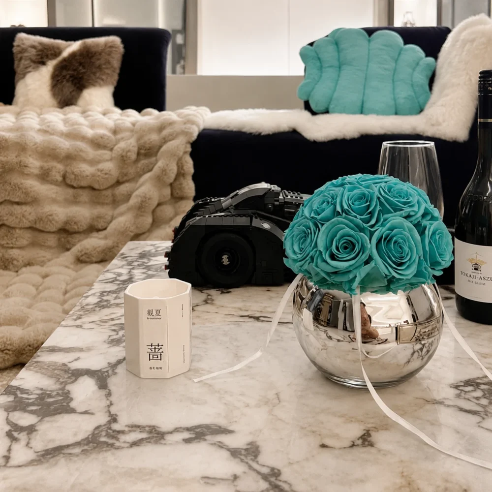 Flower Blue Rose Bloom In Silver Vase_01.webp