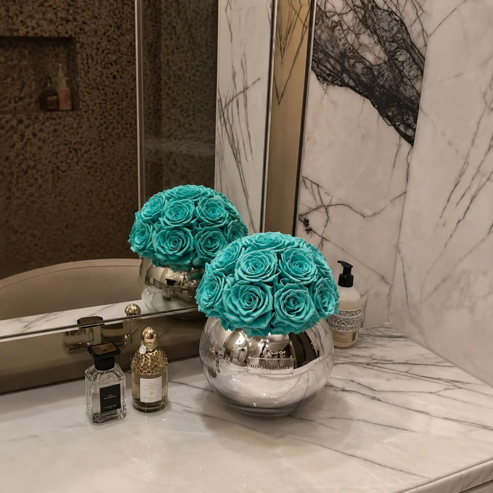 Flower Blue Rose Bloom In Silver Vase_05.webp