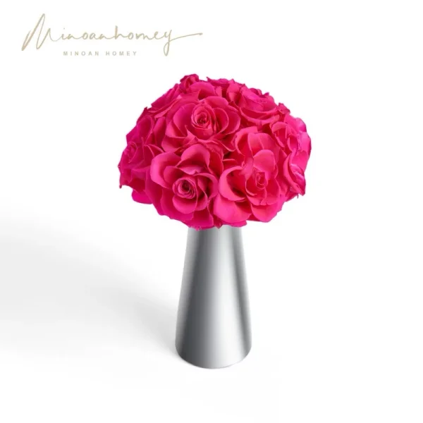 Round pink rose bouquet in conical silver vase - "Minda Horney" elegant floral decor