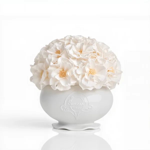 White Chandon Hydrangea vase with white flowers, elegant floral display